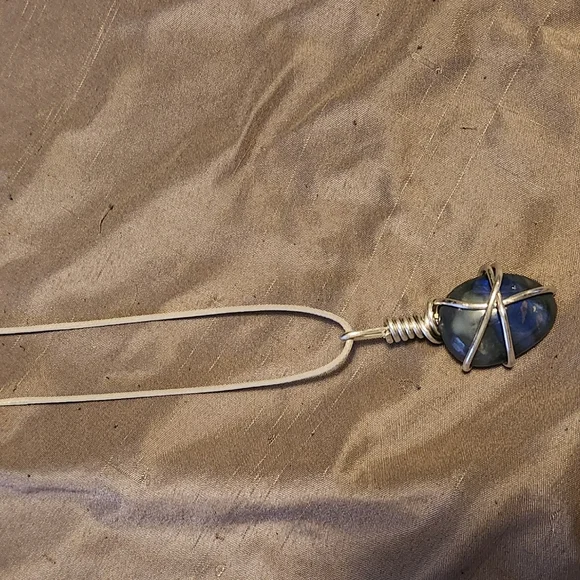 Handmade wire wrap blue opal necklace - Picture 2 of 3